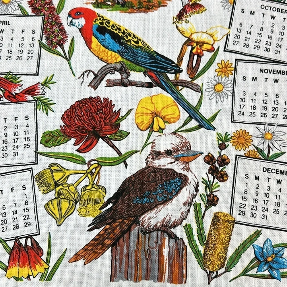 Australia 90s Kitchen Calendar Tea Towel Linen Blend Koala Kangaroo Parrot‎ 1991